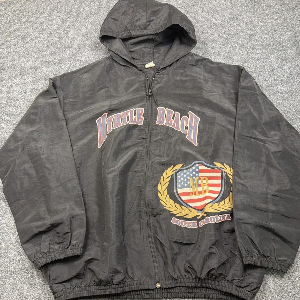 VINTAGE 1994 Myrtle Beach Rain Coat Mens 2XL/3XL Hooded Light Jacket Windbreaker